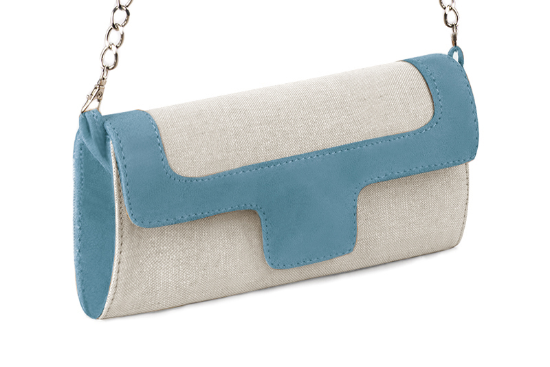 Natural beige and peacock blue luxurious elegant clutch for ceremonies, weddings and evenings out.